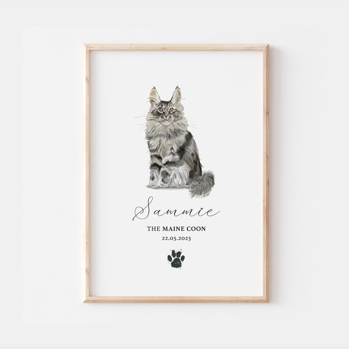 Personalised Maine Coon Cat Breed Watercolour Print