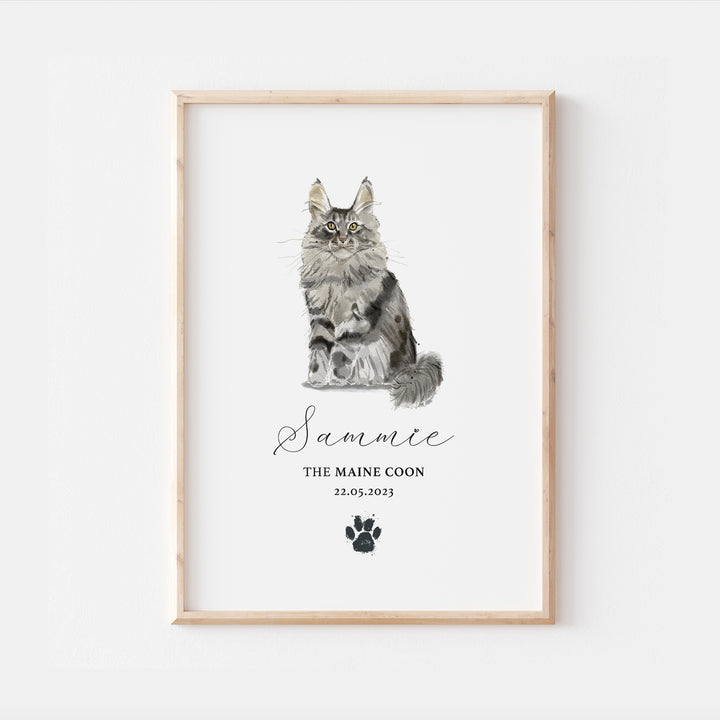 Personalised Maine Coon Cat Breed Watercolour Print