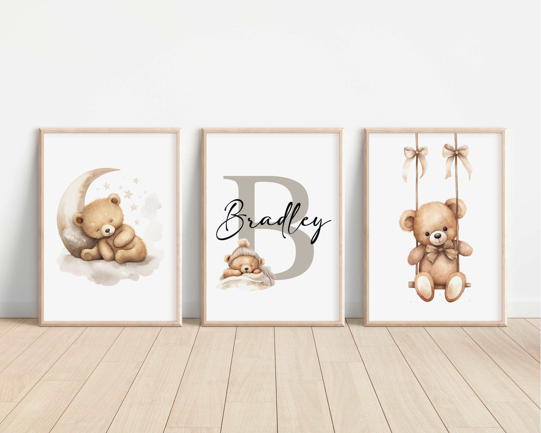 SET OF 3 Teddy Bear Personalised Bedroom Prints