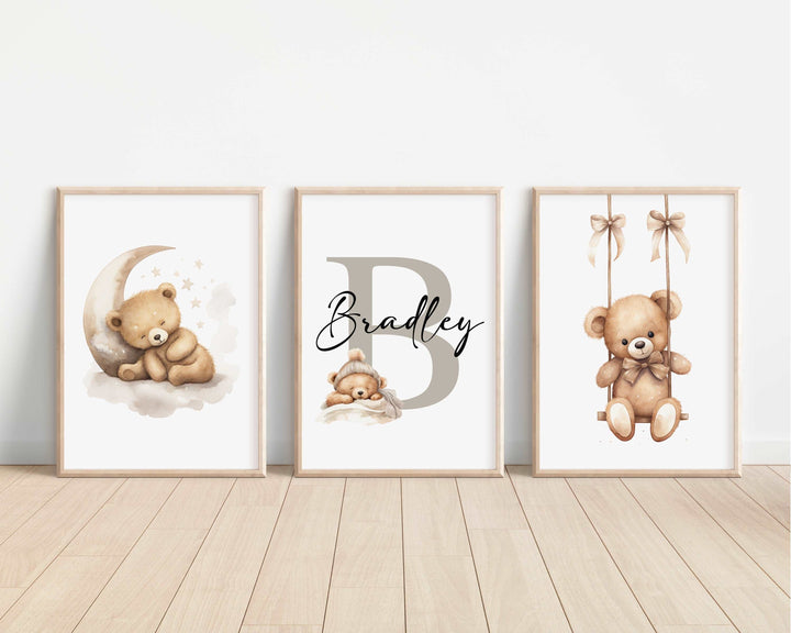 SET OF 3 Teddy Bear Personalised Bedroom Prints