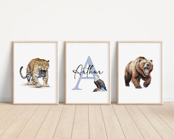 SET OF 3 Animal Predators Personalised Bedroom Prints