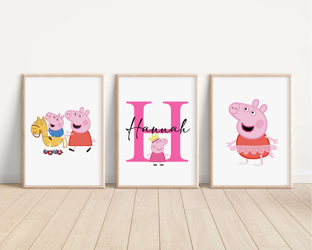 SET OF 3 Peppa Pig Personalised Bedroom Prints