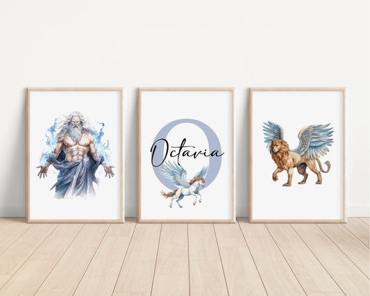 SET OF 3 Ancient Greek Mythology Personalised Bedroom Prints