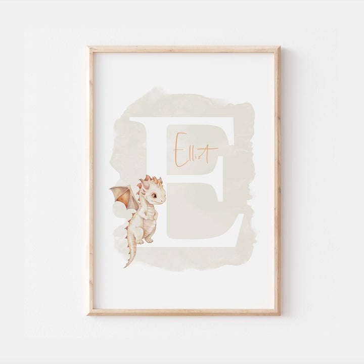 Personalised Watercolour Dragon Kids Print