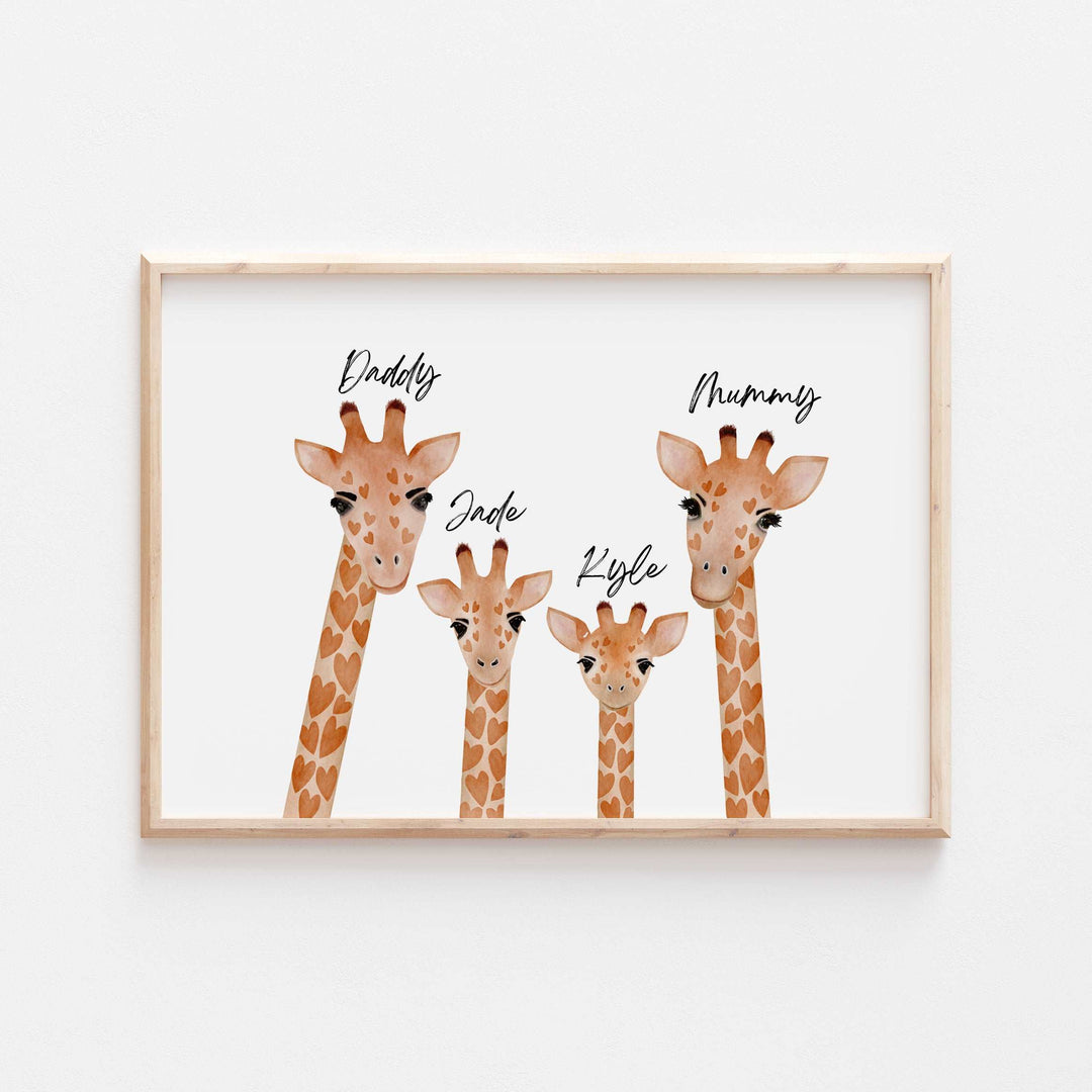 Personalised Our Family Giraffe Home Print