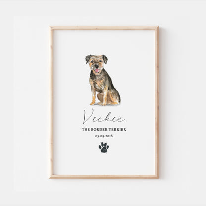 Personalised Border Terrier Watercolour Dog Home Print