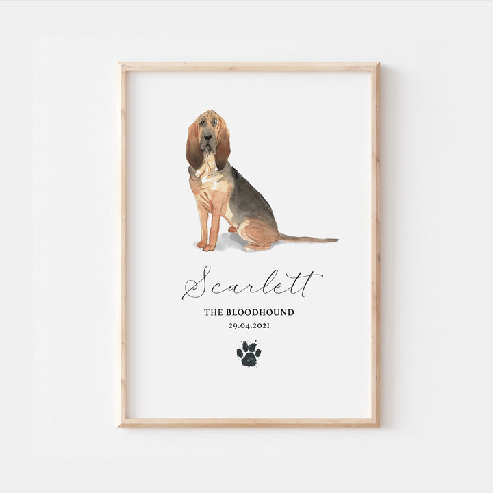 Personalised Bloodhound Watercolour Dog Home Print