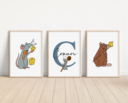 SET OF 3 Ratatouille Remy Disney Personalised Prints