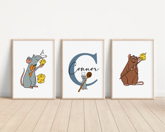 SET OF 3 Ratatouille Remy Disney Personalised Prints