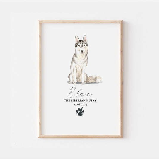 Personalised Siberian Husky Dog Watercolour Print