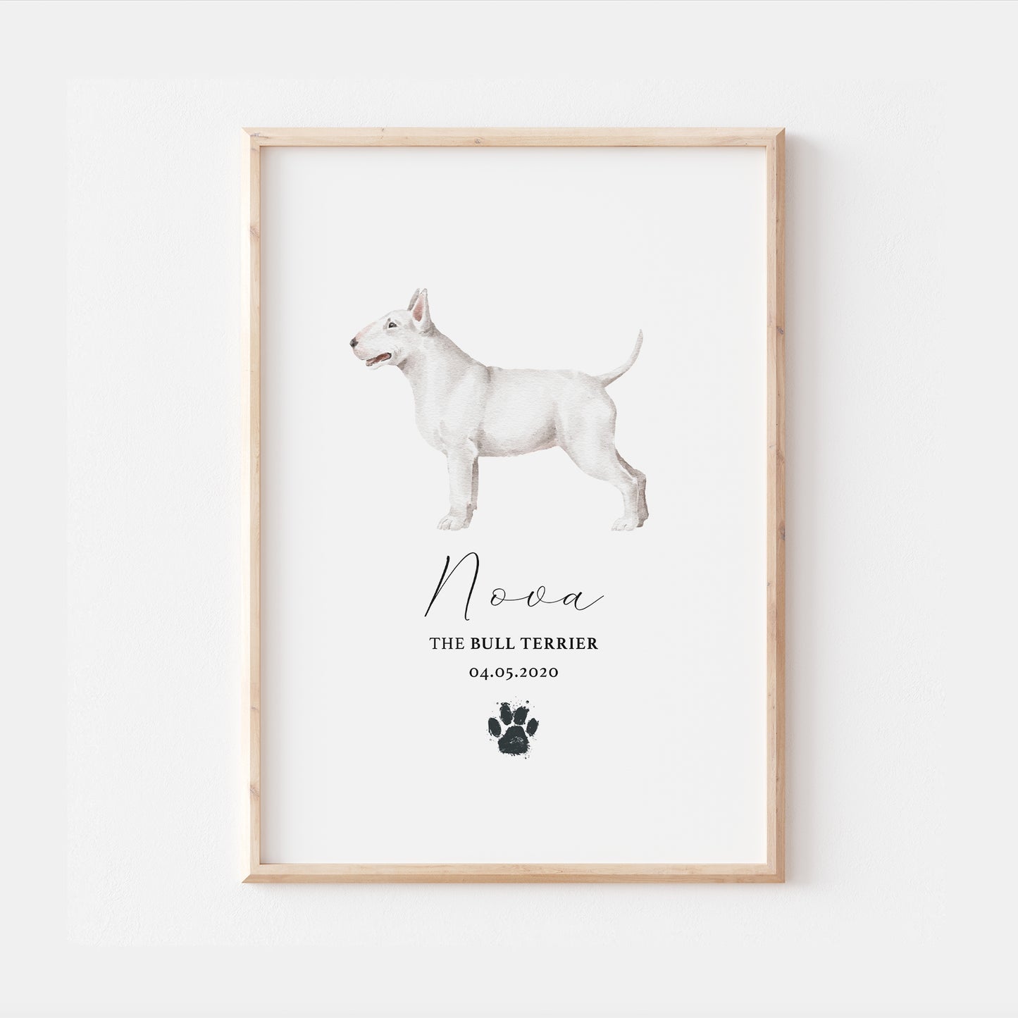 Personalised White Bull Terrier Dog Watercolour Print