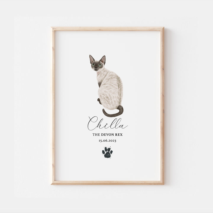 Personalised Pointed Devon Rex Cat Breed Watercolour Print