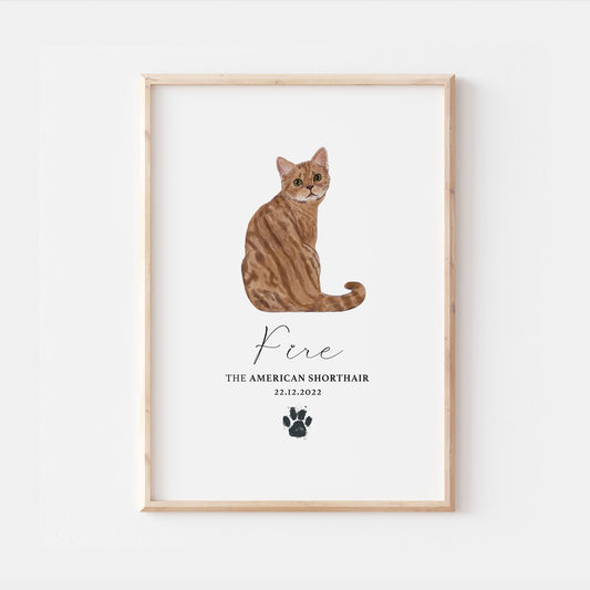 Personalised Red American Shorthair Cat Breed Watercolour Print