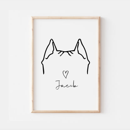 Personalised Pitbull Dog Line Art Print