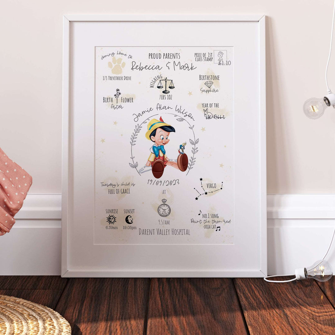 Pinocchio Personalised The Day You Were Born Bedroom Print