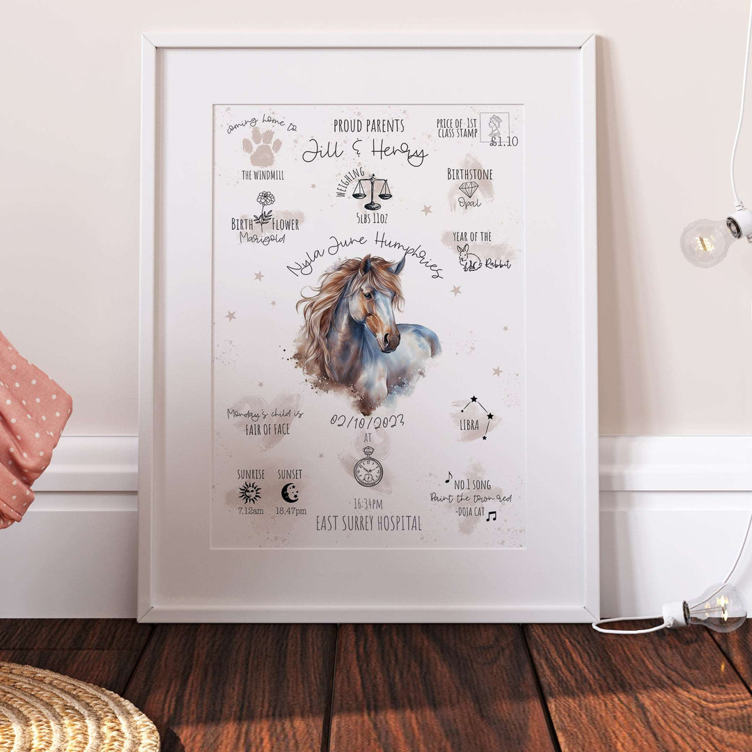 Brown Horse Personalised The Day You Were Born Bedroom Print