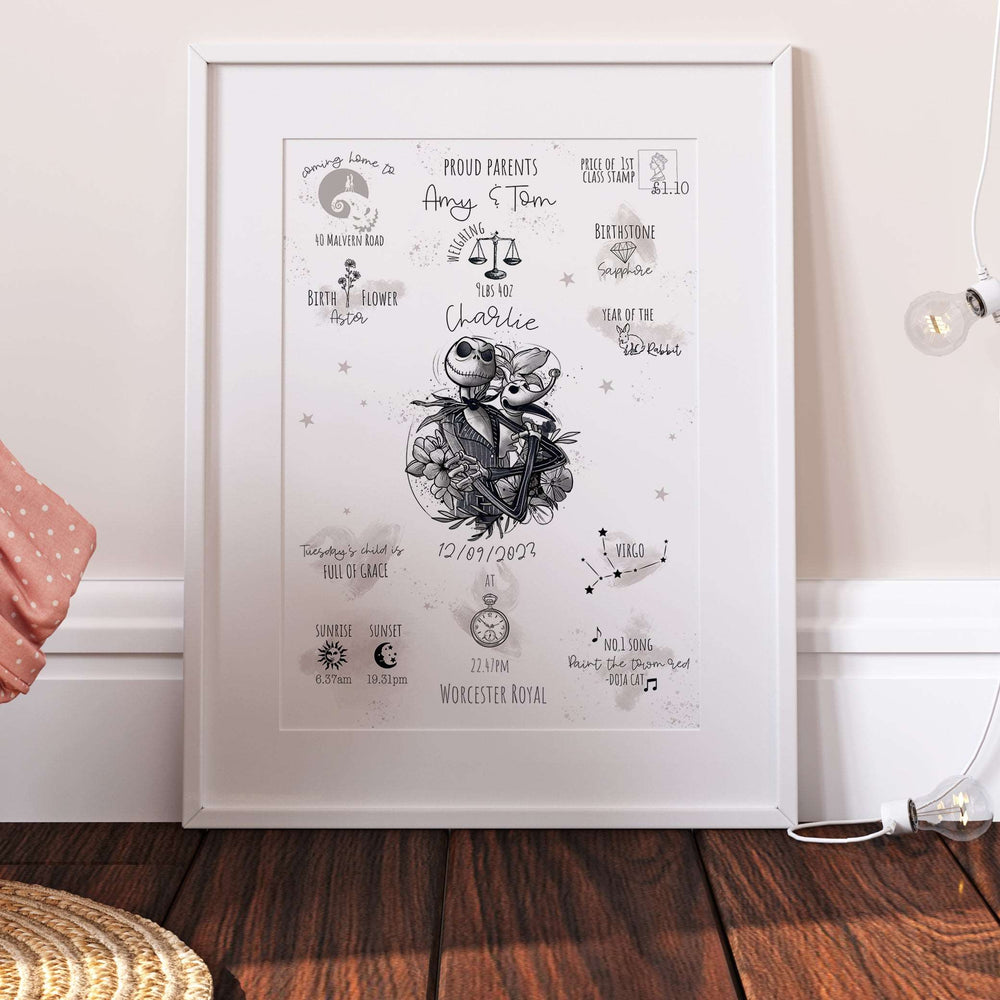 Nightmare Before Christmas Jack & Zero Personalised The Day You Were Born Print