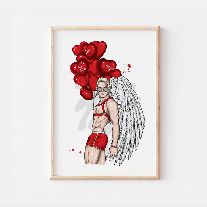 Valentines Day LGBT Man Bondage Angel Print