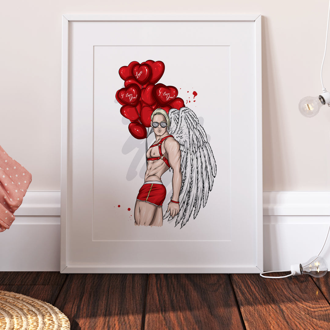 Valentines Day LGBT Man Bondage Angel Print