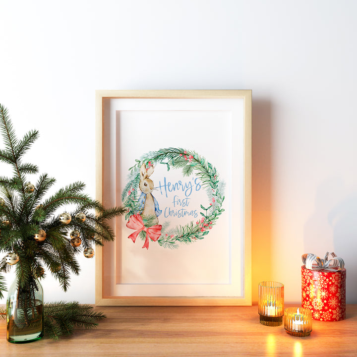 Personalised Peter Rabbit First Christmas Print