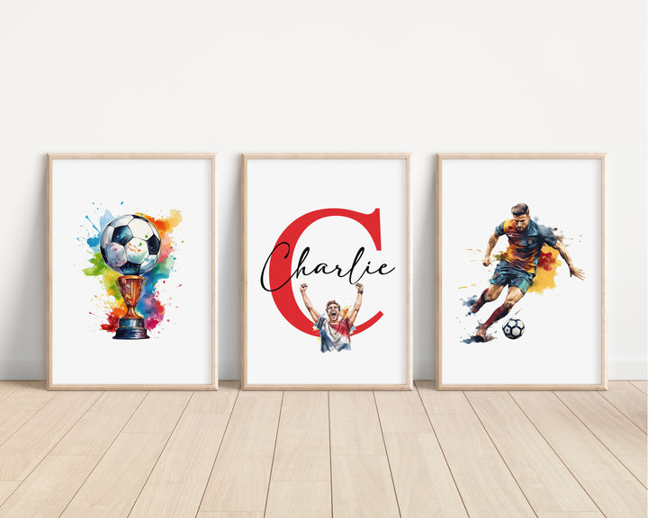 SET OF 3 Football Personalised Bedroom Prints