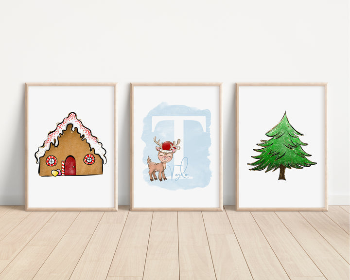 SET OF 3 Christmas Santa Claus Personalised Prints