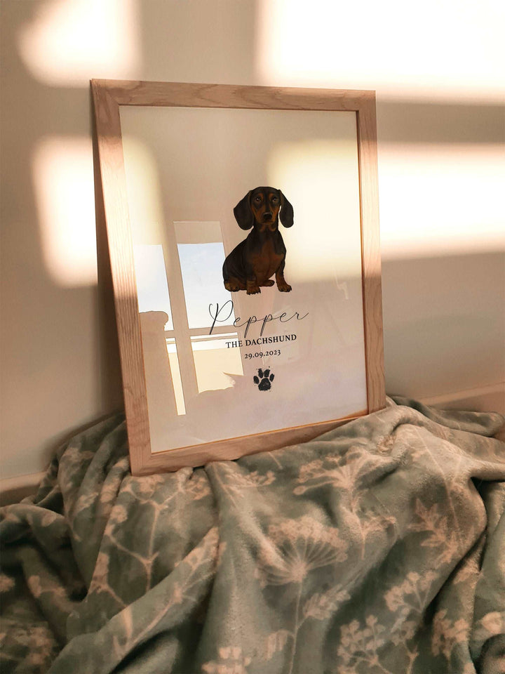 Personalised Black & Tan Dachshund Dog Watercolour Print