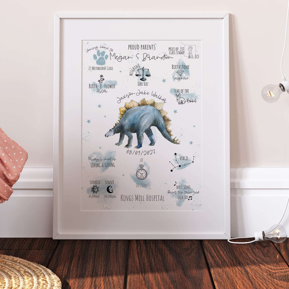 Stegosaurus Dinosaur Personalised The Day You Were Born Bedroom Print