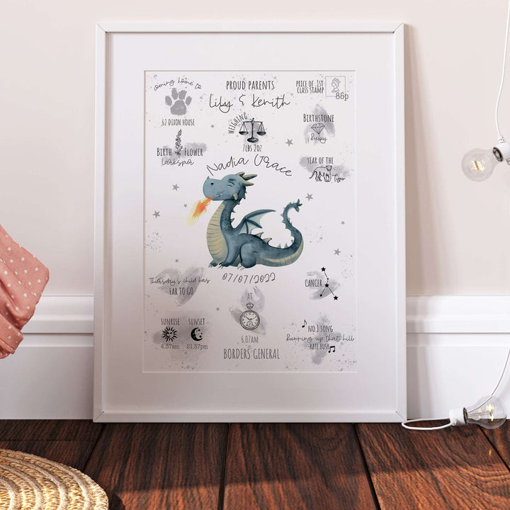 Mythical Dragon Personalised The Day You Were Born Birth Print