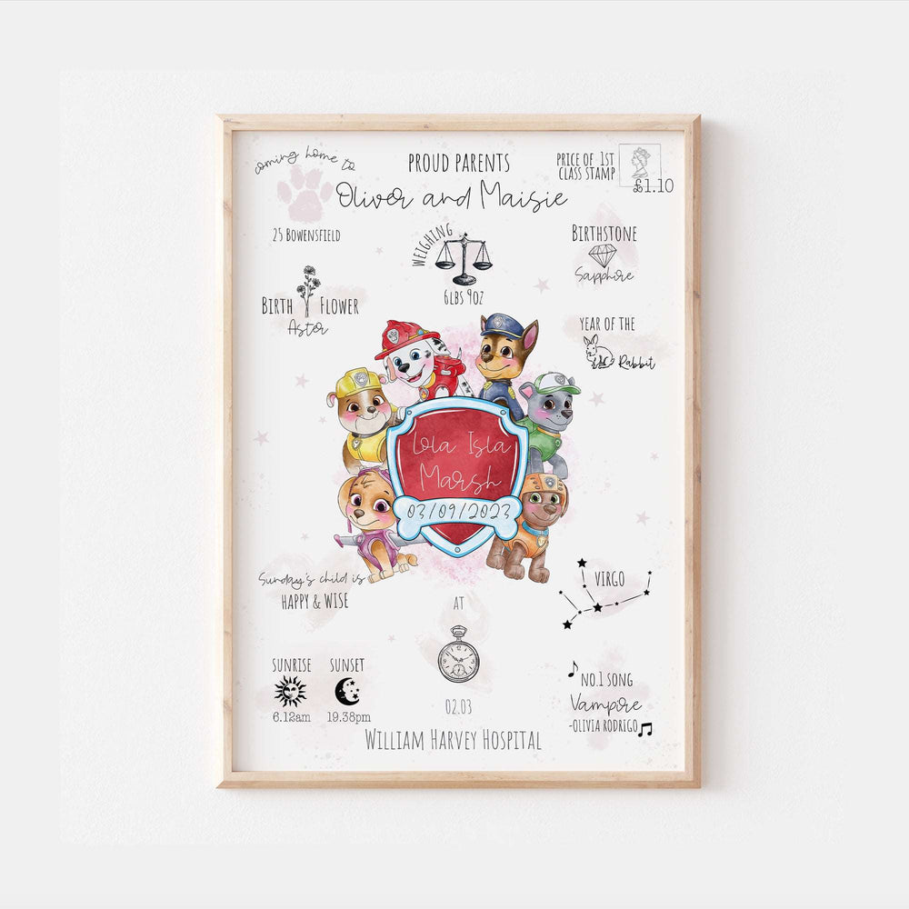 Paw Patrol Personalised The Day You Were Born Print