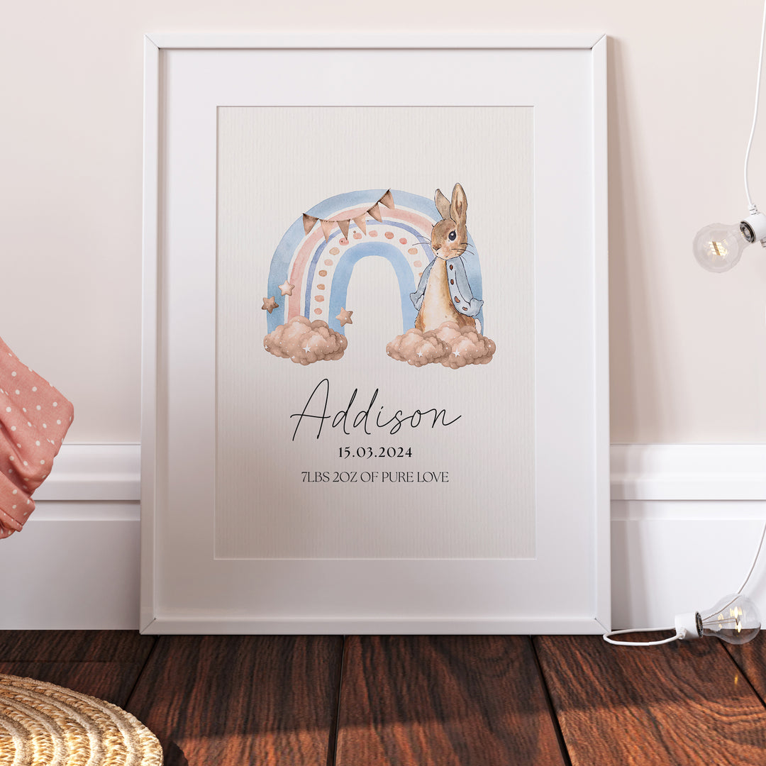 Peter Rabbit Rainbow Personalised Print, Kids Bedroom Decor