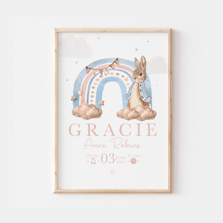 Peter Rabbit Rainbow Personalised Newborn Nursery Print