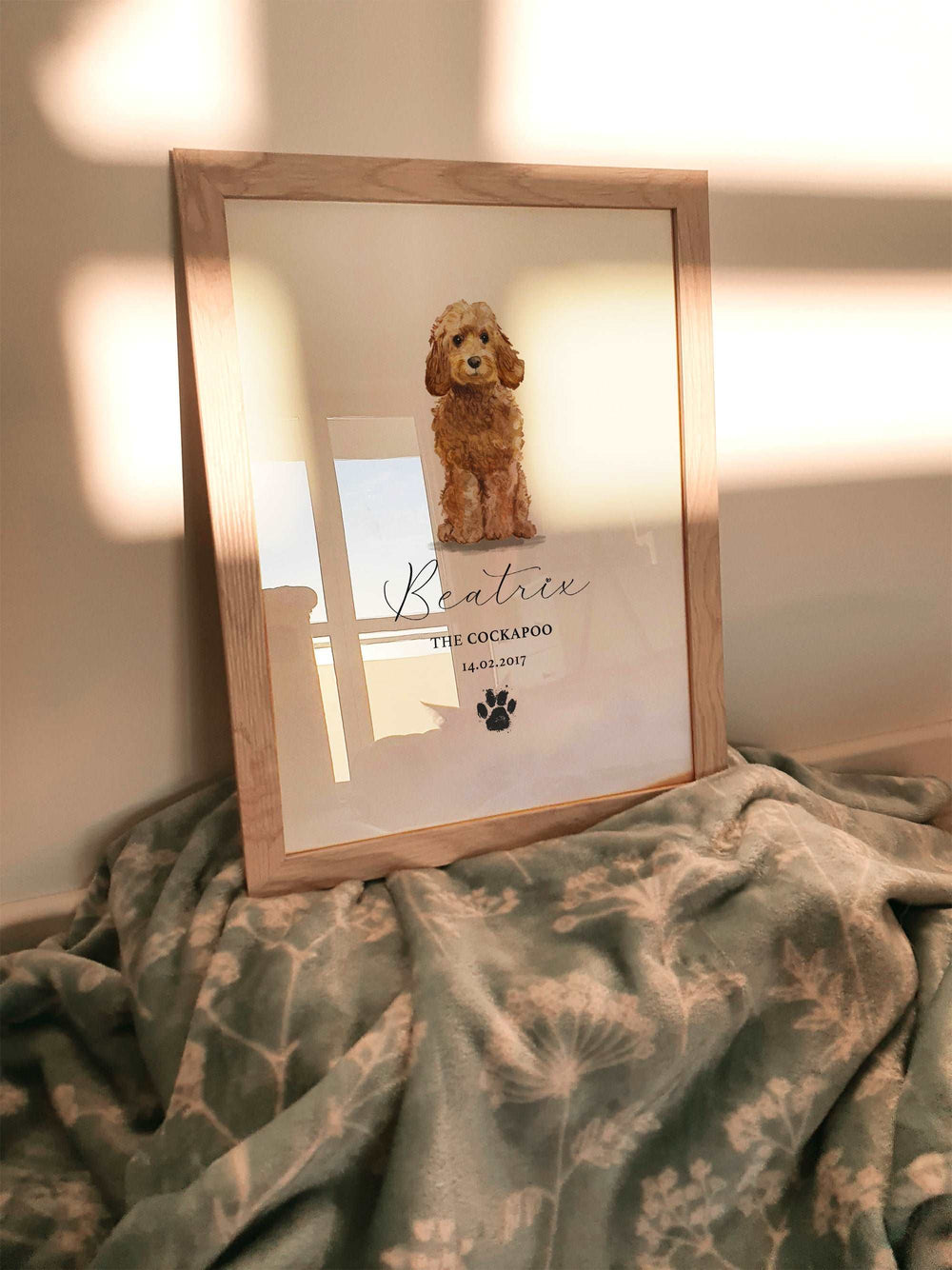 Personalised Golden Honey Cockapoo Watercolour Dog Home Print