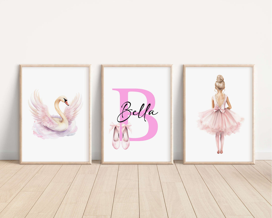 SET OF 3 Ballerina Swan Lake Personalised Bedroom Prints