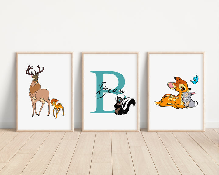 SET OF 3 Disney Bambi Personalised Prints