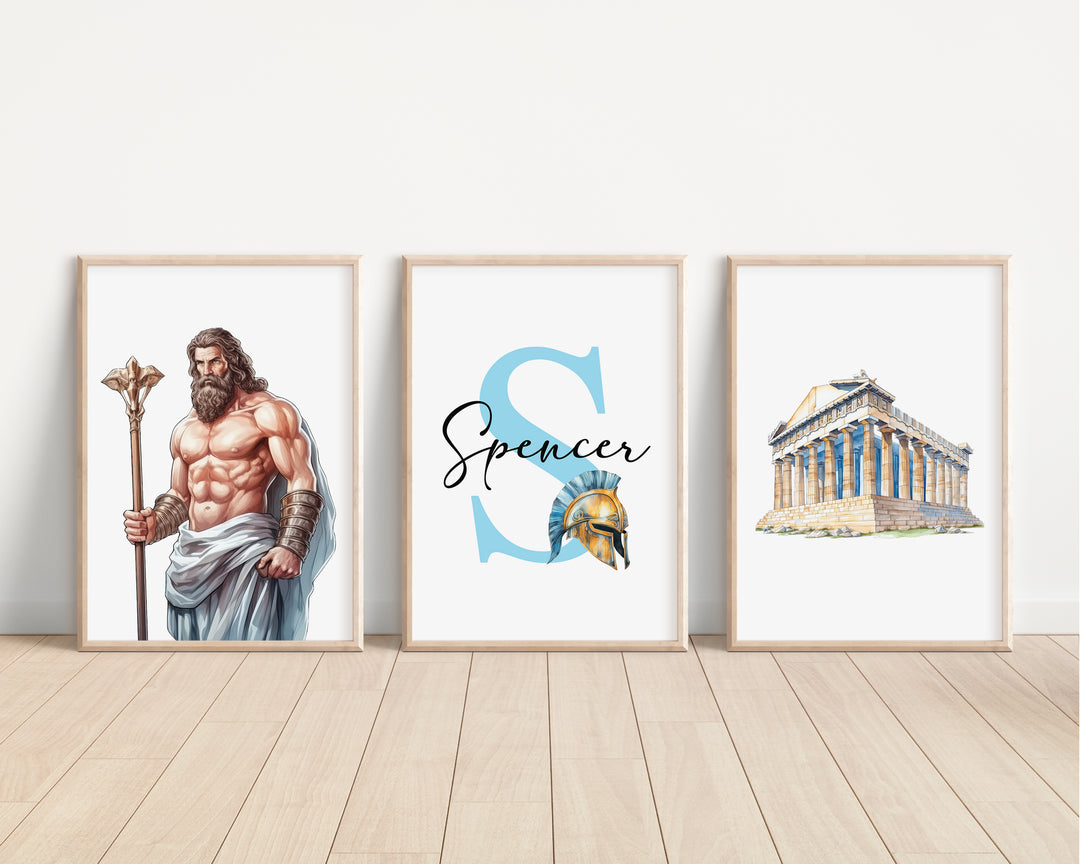 SET OF 3 Ancient Greek Mythology Personalised Bedroom Prints