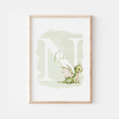 Personalised Watercolour Dragon Kids Print