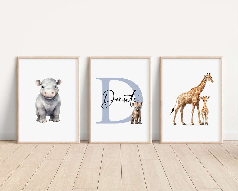 SET OF 3 Safari Animals Personalised Prints