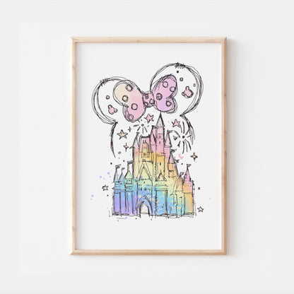 Watercolour Disneyland Castle Minnie Mouse Print