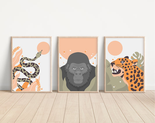 SET OF 3 Jungle Animals Bedroom Prints