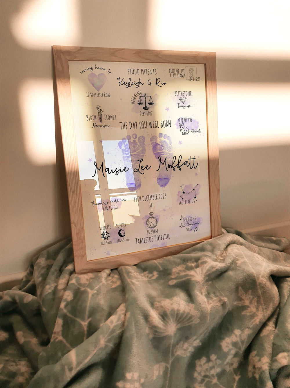 Personalised The Day You Were Born Purple Birth Print