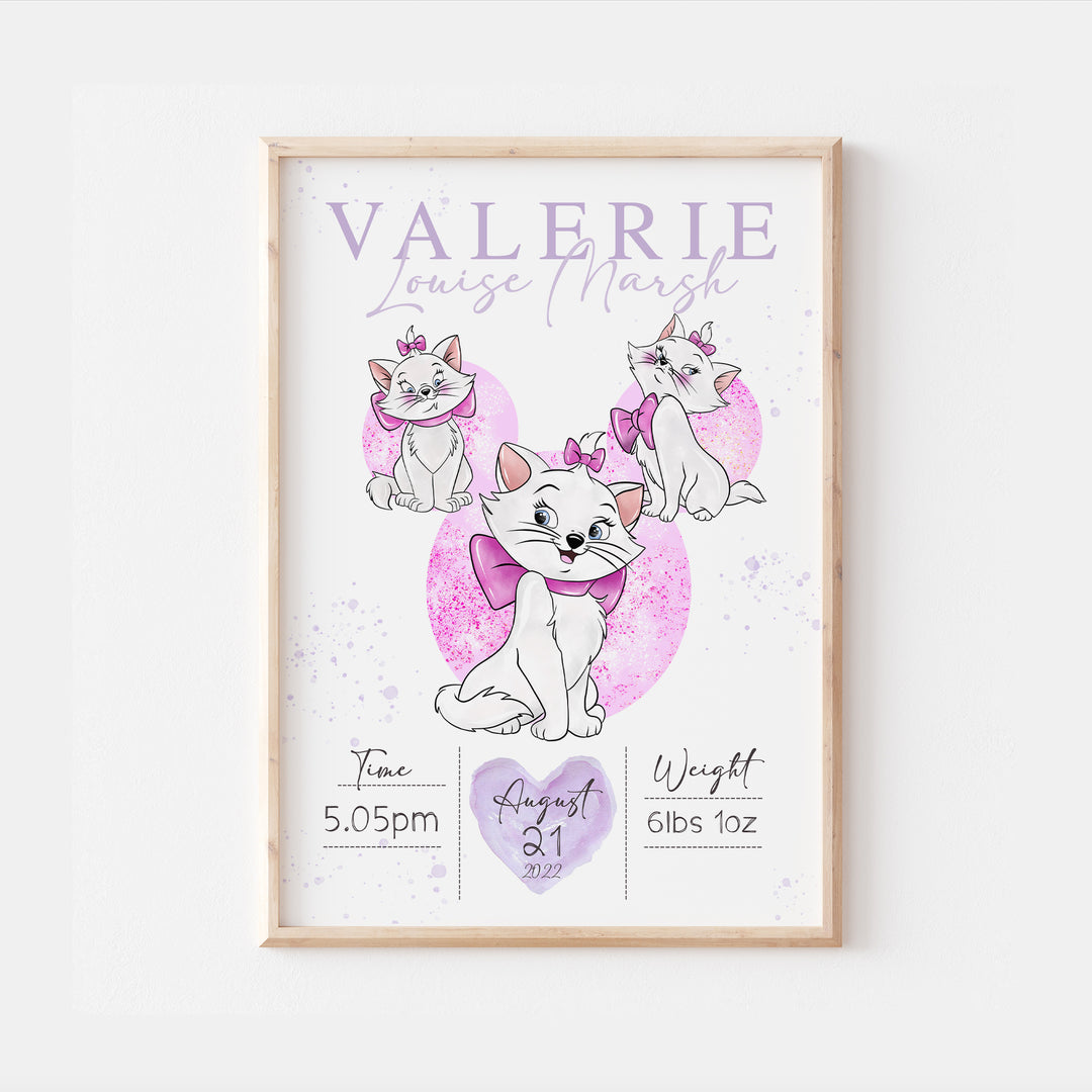 Marie Aristocats Personalised The Day You Were Born Print