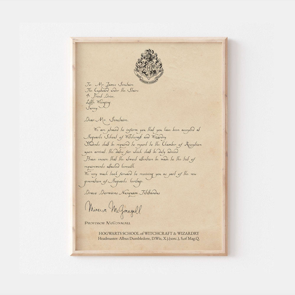 Personalised Harry Potter Hogwarts Acceptance Letter Print