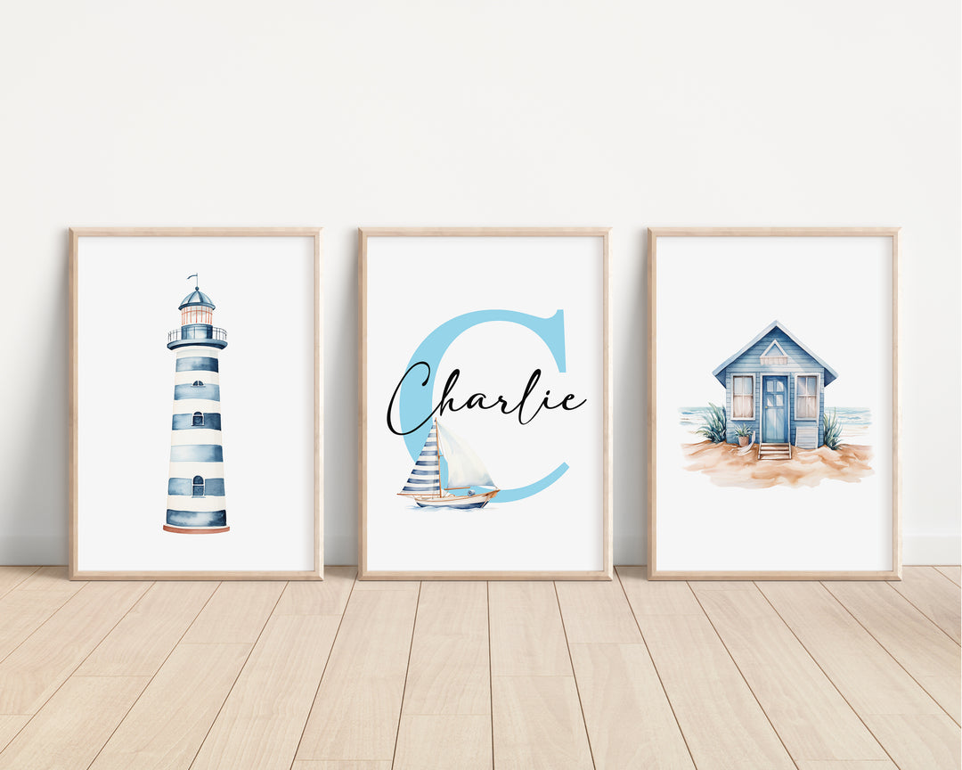 SET OF 3 Ocean Adventure Personalised Bedroom Prints