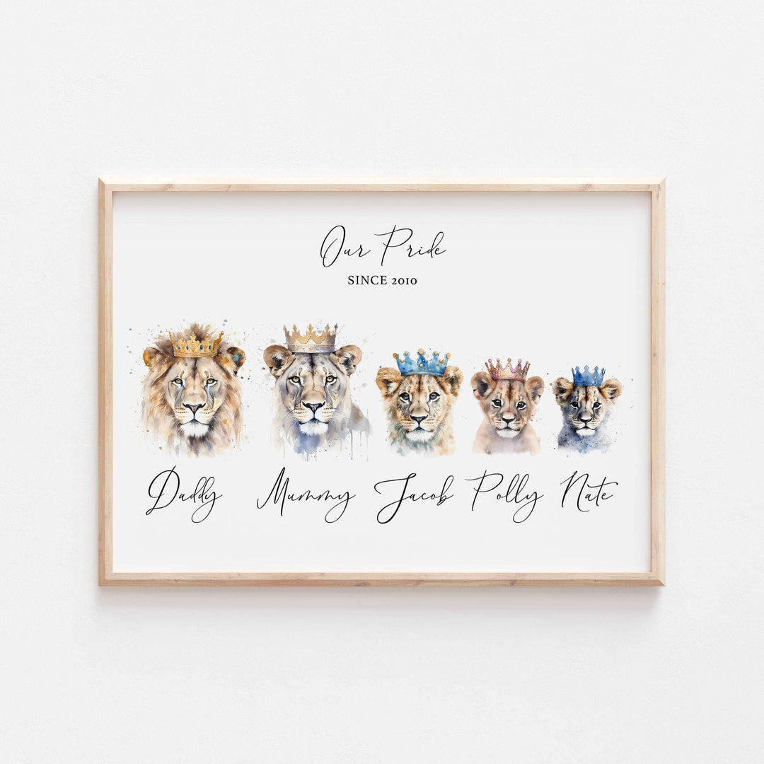 Personalised Our Family Crowned Lion Pride Print