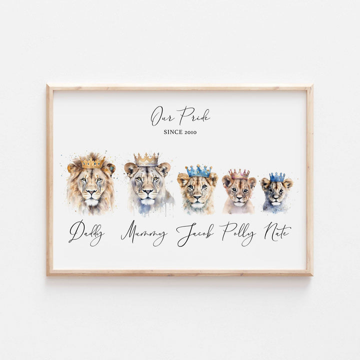 Personalised Our Family Crowned Lion Pride Print