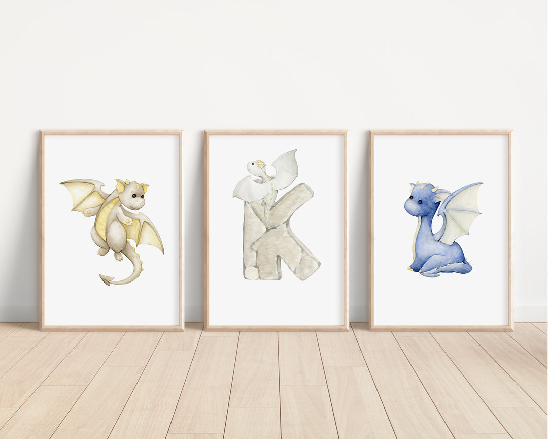 SET OF 3 Baby Dragons Personalised Prints