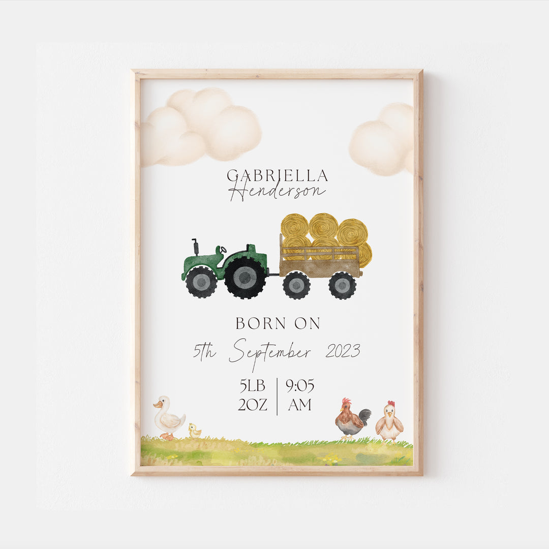 Farm Tractor Personalised The Day You Were Born Nursery Print