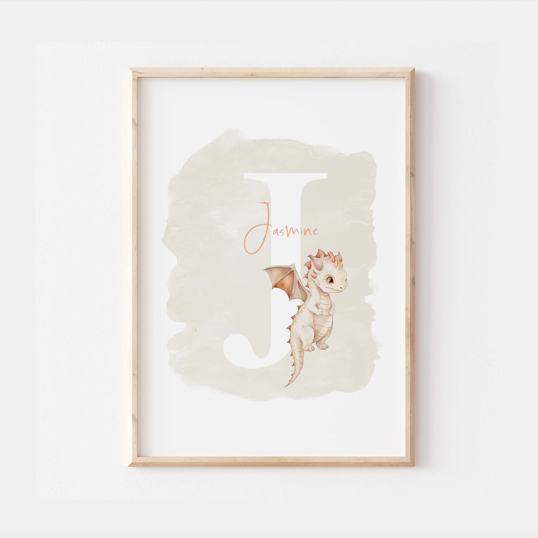 Personalised Watercolour Dragon Kids Print