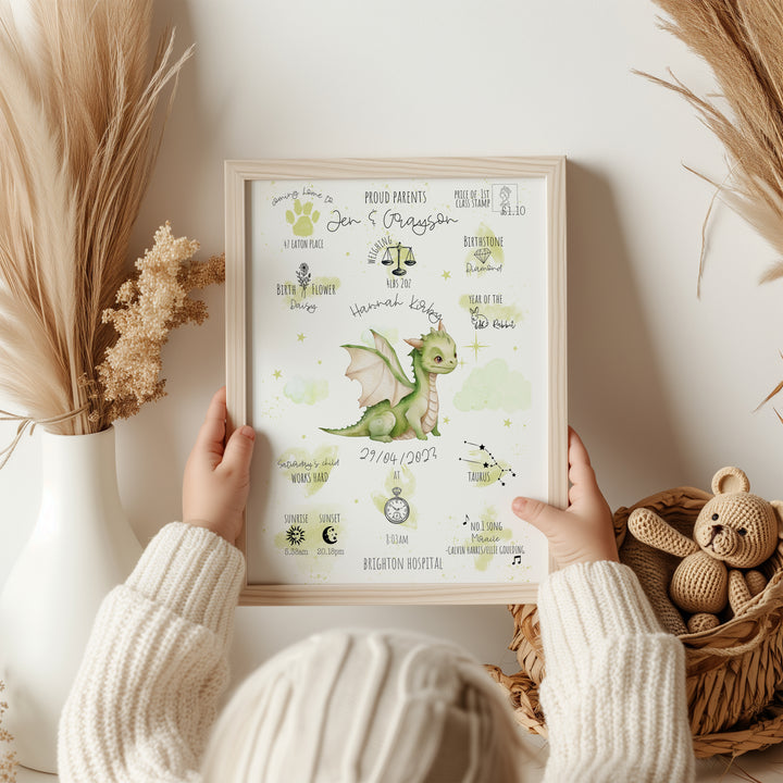 Forest Dragon Personalised The Day You Were Born Birth Print